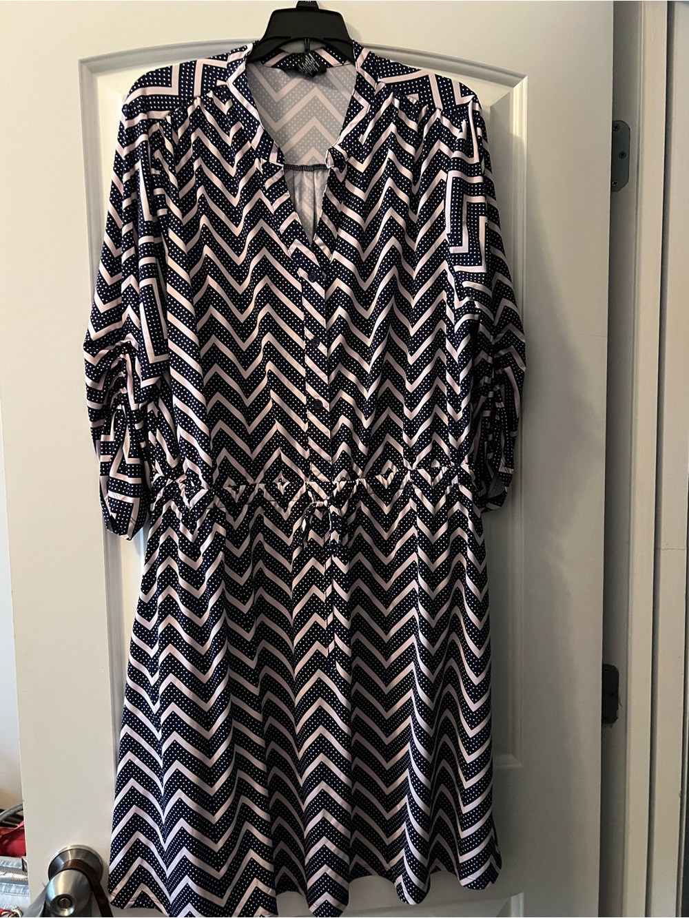Robert Louis Navy and White Chevron Midi Dress